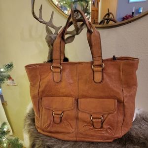 Halogen Leather Tote bag Purse in Caramel Tan Brown